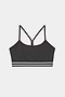 The SPLITS59 Cali Active Rib Bra in Heather Graphite is a supportive sports bra with thin straps, a racerback design, and a white-and-black striped elastic band at the bottom.