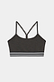 The SPLITS59 Cali Active Rib Bra in Heather Graphite is a supportive sports bra with thin straps, a racerback design, and a white-and-black striped elastic band at the bottom.
