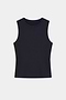 The Carter Airweight Lite Tank by SPLITS59 in indigo, sleeveless, is laid flat on a plain white background, showcasing its buttery soft performance fabric.