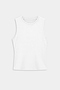 The SPLITS59 Carter Airweight Lite Tank in white, a buttery soft, sleeveless workout top, is displayed on a plain light gray background.