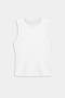 The SPLITS59 Carter Airweight Lite Tank in white, a buttery soft, sleeveless workout top, is displayed on a plain light gray background.