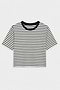 The SPLITS59 Djuna Oversized Jersey Tee in White/Indigo Stripe features short sleeves, a relaxed fit, and a black crew neckline, displayed flat on a white background.