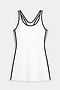 The SPLITS59 Ella Airweight Dress in White/Black features a sleeveless design with black trim along the neckline, armholes, and sides—perfect for comfort on and off the court. Displayed flat against a light background.