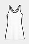 The SPLITS59 Ella Airweight Dress in White/Black features a sleeveless design with black trim along the neckline, armholes, and sides—perfect for comfort on and off the court. Displayed flat against a light background.