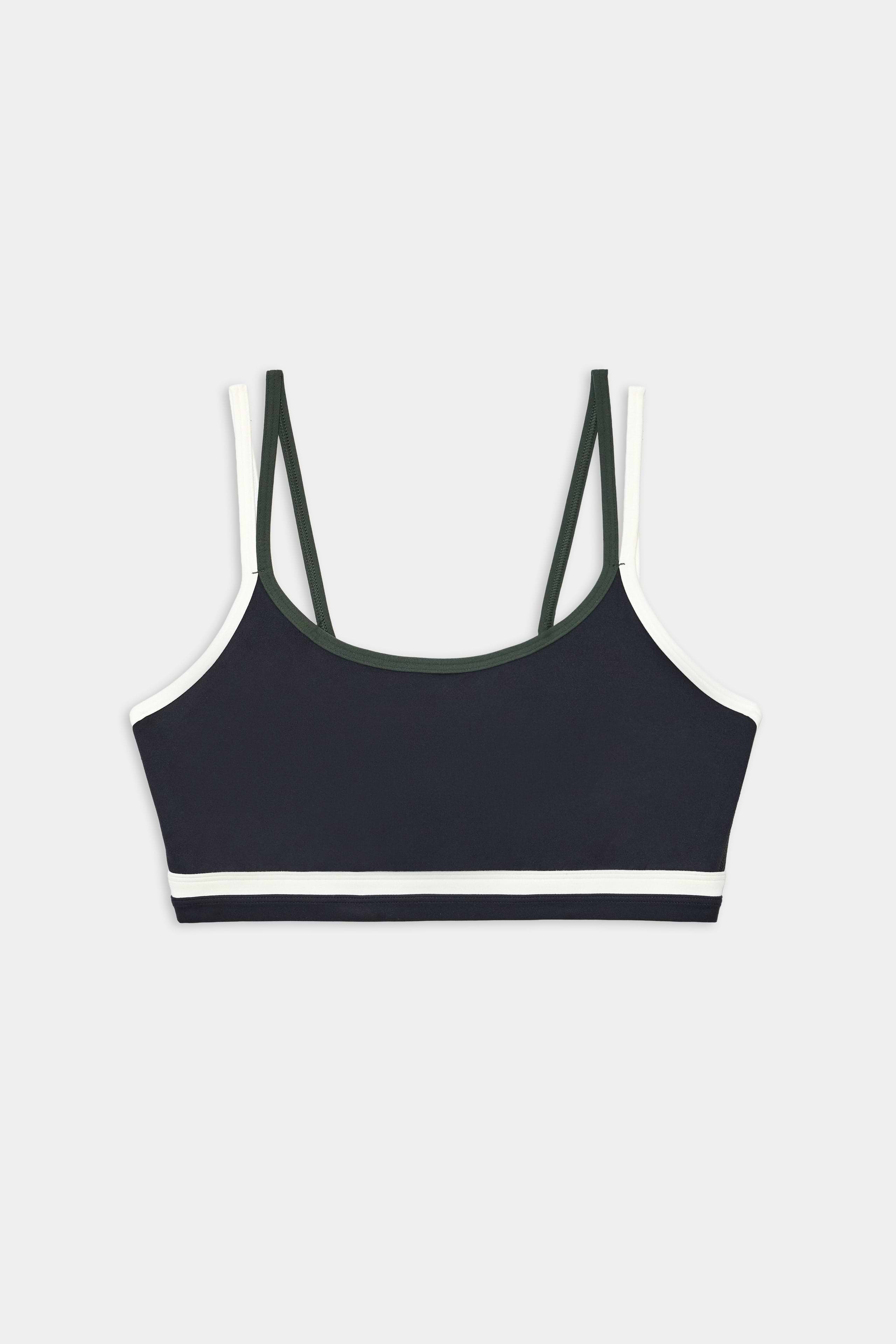 The SPLITS59 Eva Rigor Double Strap Bra in Black/Military features dual thin shoulder straps and is displayed laid flat on a plain white background.