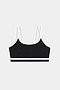 The SPLITS59 Eva Rigor Double Strap Bra is a black bralette with white trim and double spaghetti straps, shown against a plain white background.