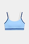 The SPLITS59 Eva Rigor Double Strap Bra in Skylight/Cobalt features light blue fabric with dark blue trim and white double straps, perfect for the gym, displayed against a plain white background.