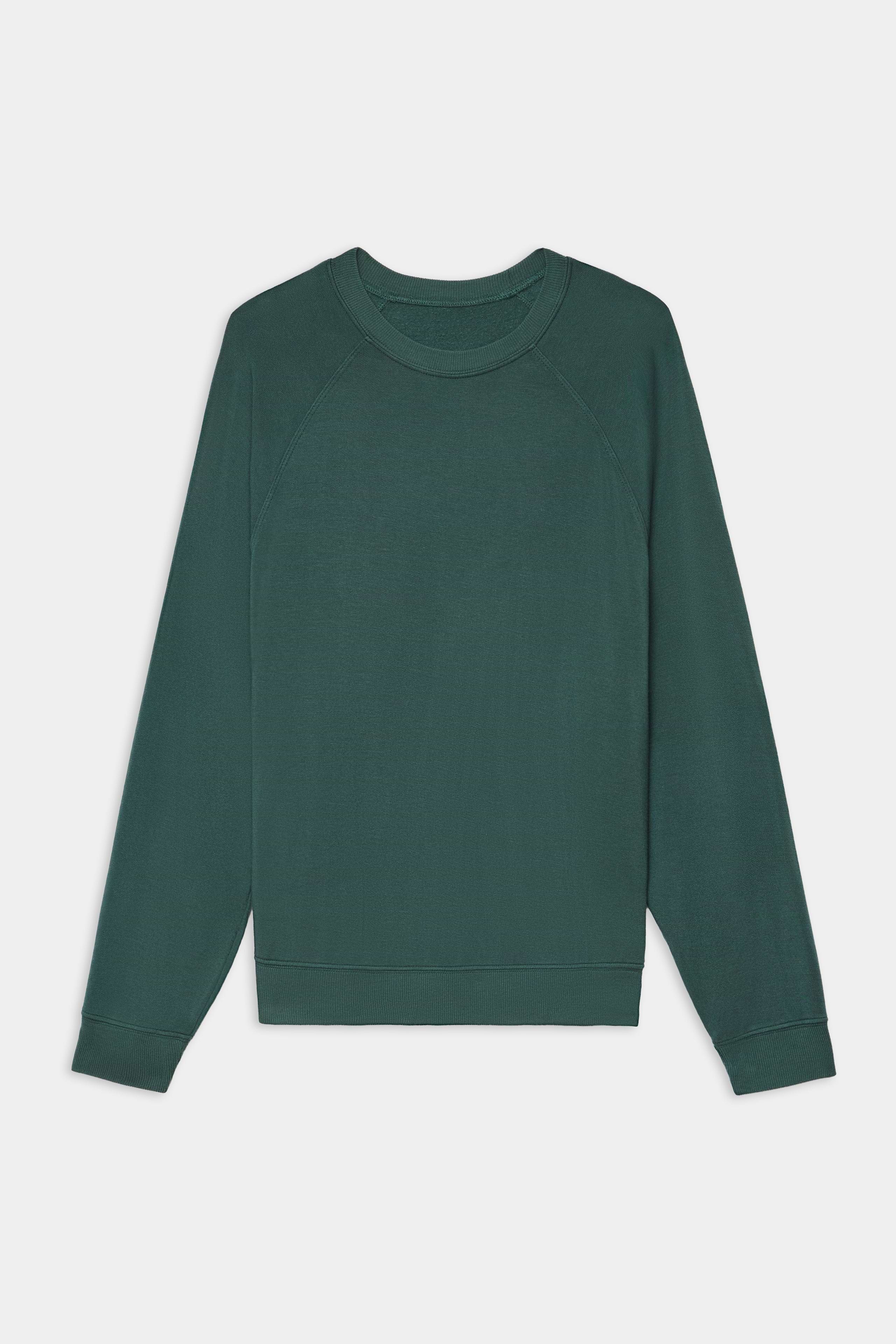 The SPLITS59 Andie Fleece Sweatshirt in Military, a plain long-sleeved crewneck pullover, is displayed flat on a white background.