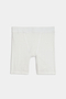 White, knee-length Theo Rib Short - White with a fitted design crafted from a blend of MODAL and SPANDEX fabric, featuring an elastic waistband, displayed against a plain background by SPLITS59.
