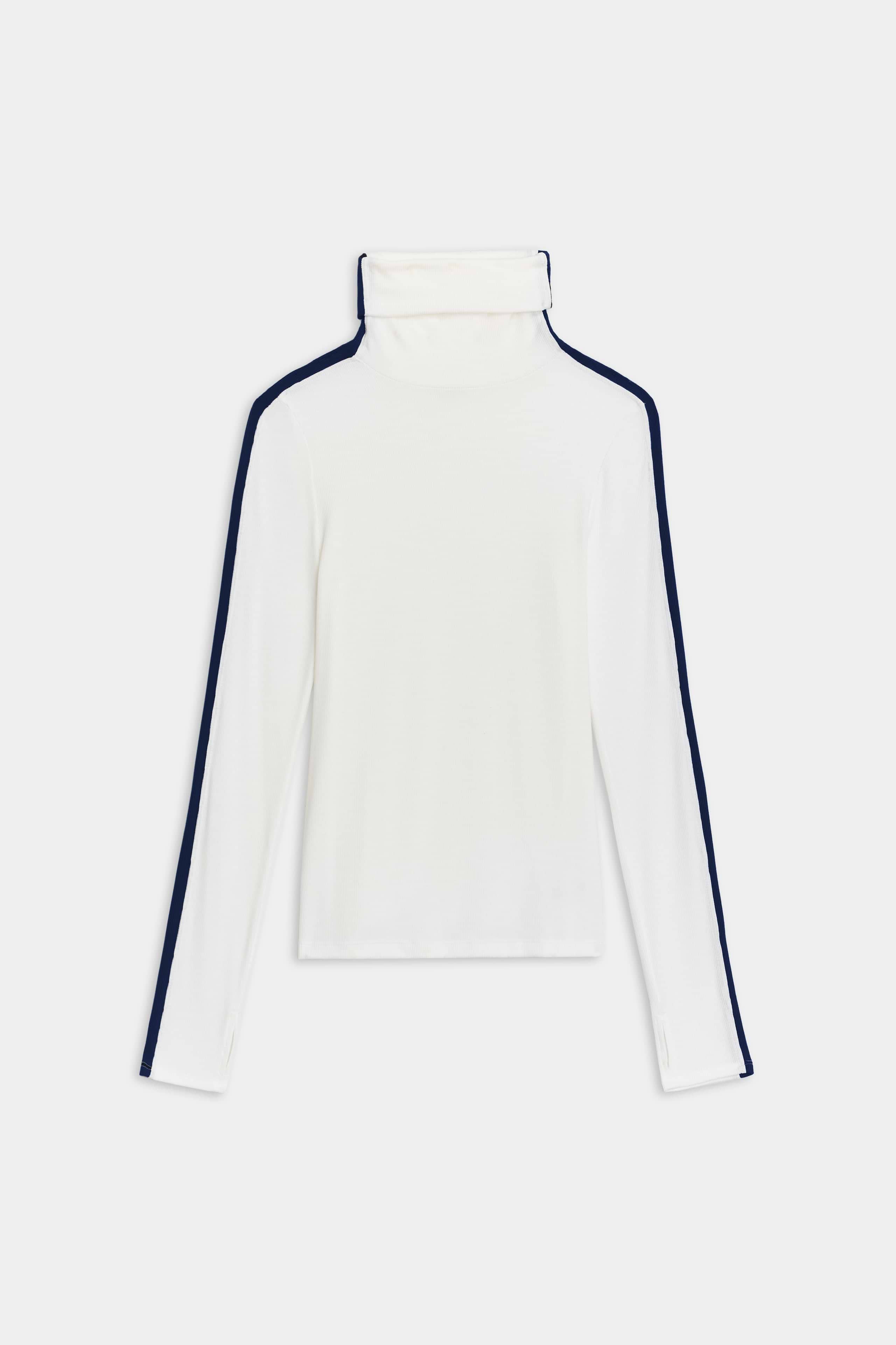 Jackson Rib Full Length Turtleneck - White/Indigo – SPLITS59
