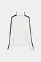 The SPLITS59 Jackson Rib Full Length Turtleneck in White/Dark Chocolate is a long-sleeve top with dark stripes on the shoulders and sleeves, ideal for running or yoga, shown laid flat on a white background.