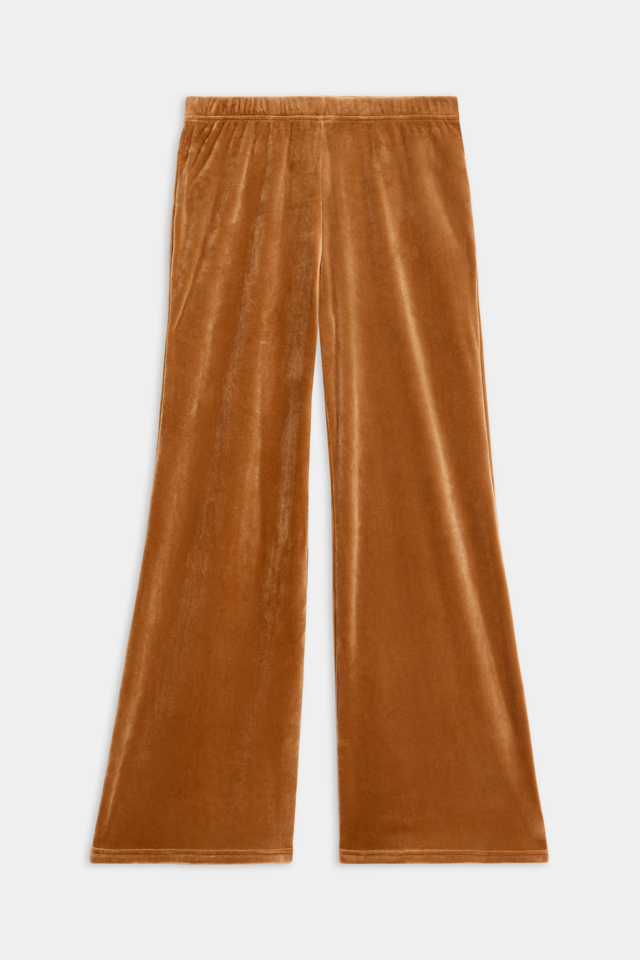 The SPLITS59 Joy Velour Pant is a wide-leg, high-waisted rust velvet pant shown laid flat on a white background.