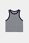 The SPLITS59 Kiki Rib Crop Tank in White/Indigo Stripe features a sleeveless crew neck design and soft baby rib fabric—ideal for gym sessions or casual wear. Laid flat on a plain white background.