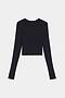 Black long-sleeve crop top laid flat on a white background.