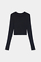 Black long-sleeve crop top laid flat on a white background.