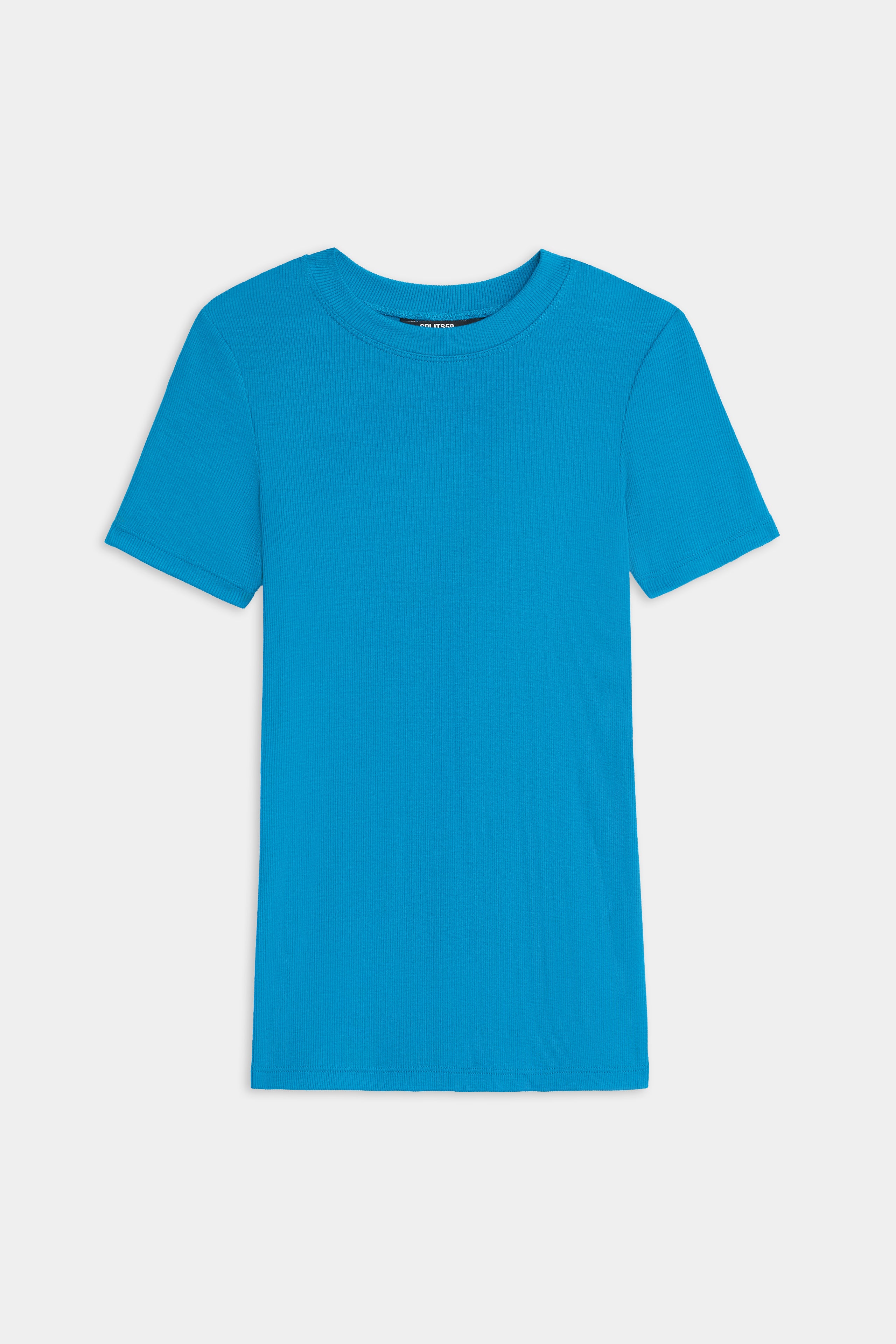 The SPLITS59 Louise Rib Short Sleeve is a solid bright blue, plain crew neck t-shirt with short sleeves, shown on a white background.