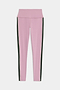 SPLITS59 Margot Rigor Legging in Blush/Military, featuring pink high-waisted design with dark green side panels and a thin white stripe along each side, shown on a white background.