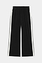 The SPLITS59 Maxie Rigor Track Pant - Black/White showcases a wide-leg silhouette, white side stripes, elastic waistband, and two side pockets, made from durable Rigor fabric and displayed on a plain background.