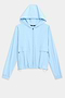 The Megan Woven Nylon Jacket by SPLITS59 is light blue with a hood, front zipper, two chest pockets, and elastic cuffs. It has a drawstring hem with adjustable toggles and is displayed on a plain white background.
