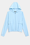 The Megan Woven Nylon Jacket by SPLITS59 is light blue with a hood, front zipper, two chest pockets, and elastic cuffs. It has a drawstring hem with adjustable toggles and is displayed on a plain white background.