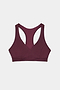The SPLITS59 Mia Rigor Bra in Dark Cherry, a soft nylon-spandex racerback sports bra, is laid flat on a white background.