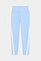 The Miles High Waist Rigor 7/8 leggings by SPLITS59 are light blue with a high waistband and white vertical side stripes, displayed flat against a white background.