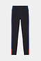 The SPLITS59 Monah High Waist Rigor Legging 7/8 in Black/Cobalt features blue side stripes and red lower leg accents on a nylon-spandex blend, showcased against a plain white background.
