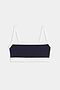 The SPLITS59 Monah Rigor Bra is a navy blue and white color block bralette with thin white straps, shown laid flat on a plain background.