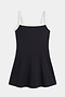 The SPLITS59 Monah Rigor Dress in Black/White is a sleeveless dress with white trim, spaghetti straps, a fitted bodice, and flared skirt.