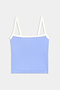 A light blue crop top with white straps and trim, displayed against a plain white background.