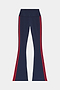 The SPLITS59 Raquel High Waist Flared Legging in Indigo/Lotus Red features red double stripes on each leg and is made from 4-way stretch fabric for comfort and flexibility, shown on a white background.