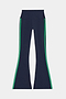 The SPLITS59 Raquel High Waist Flared Legging in Indigo/Grass features green side stripes and ultra-comfortable 4-way stretch fabric—ideal for workouts. Shown laid flat on a white background.