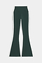 The Raquel High Waist Flared Legging by SPLITS59 features a dark green color with white vertical stripes along the outer sides, and is displayed against a plain white background.