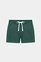 The SPLITS59 Reena Fleece Sweatshort in Arugula is a dark green mid-rise style made from ultra luxe fleece, featuring an elastic waistband, white drawstring, and two side pockets—ideal for cool weather workouts.