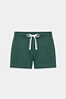 The SPLITS59 Reena Fleece Sweatshort in Arugula is a dark green mid-rise style made from ultra luxe fleece, featuring an elastic waistband, white drawstring, and two side pockets—ideal for cool weather workouts.