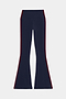 The SPLITS59 Raquel High Waist Flared Legging in Indigo/Dark Cherry features 4-way stretch fabric and maroon side panels. Ideal as workout leggings, shown flat on a white background.
