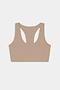 The SPLITS59 Sara Airweight Bra in Latte is shown laid flat on a white background—ideal for hot yoga or Pilates.