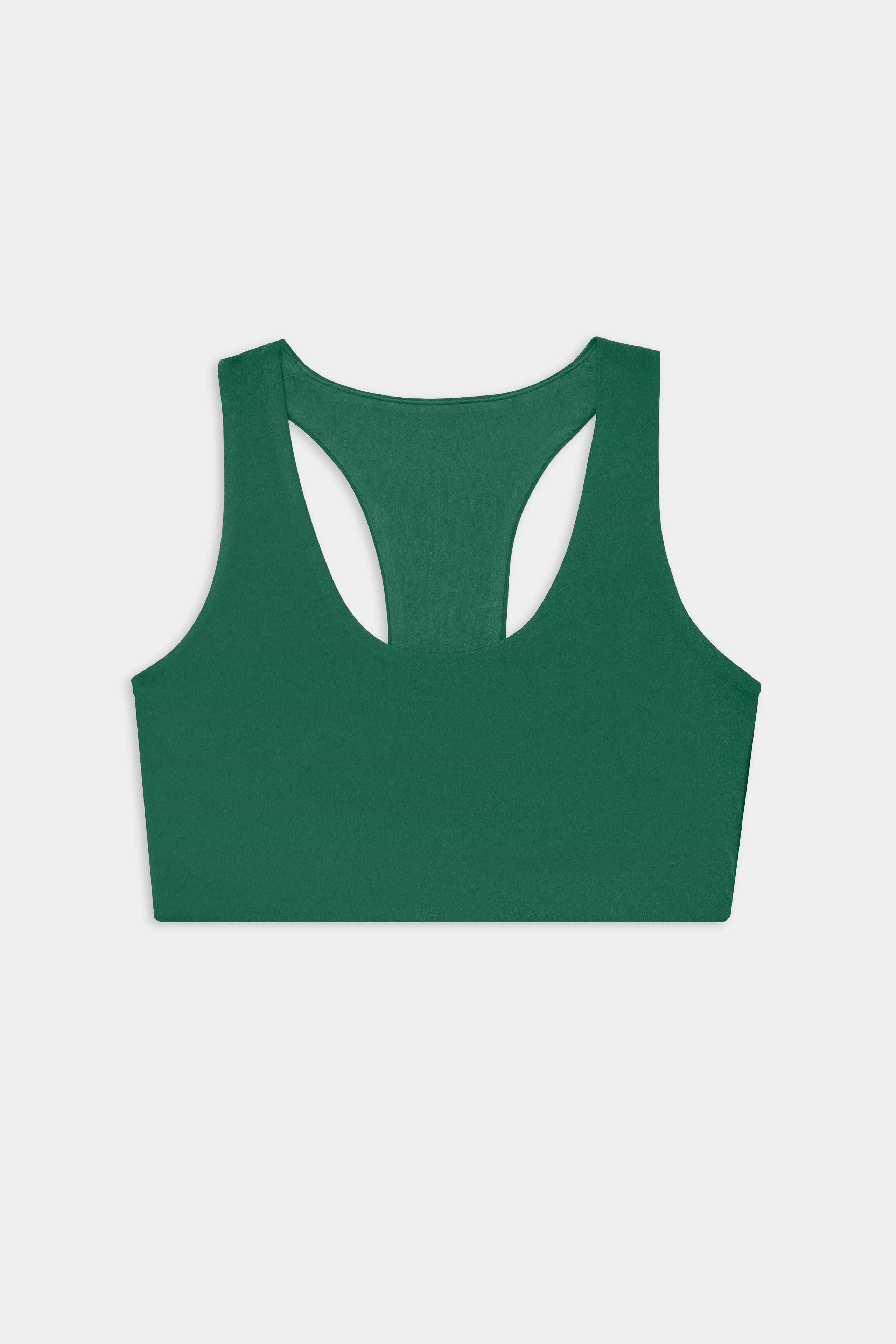 SPLITS59 Sara Airweight Bra in Arugula shown from the back, laid flat on a white background—providing ideal support for hot yoga or Pilates.