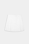 The SPLITS59 Shira Woven Pleated Skort in white is displayed flat on a light gray background, ideal for court sports or high-impact workouts.