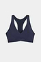 An indigo SPLITS59 Mia Rigor Bra, designed for multi-sport performance, is laid flat on a white background.
