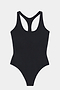 SPLITS59's Suki Airweight Bodysuit in black, featuring a racerback design, ideal for hot yoga, shown on a simple white background.