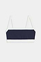 The SPLITS59 Monah Rigor Bra in Indigo/White features thin shoulder straps, ideal for gym workouts. Displayed on a white background, it highlights its sleek design perfect for any exercise routine.