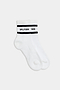 A pair of white Logo Stripe Quarter Socks by SPLITS59 with black branding on the cuffs.