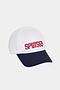 White cotton canvas tennis cap with navy brim, embroidered eyelet vents, and "SPLITS59" logo embroidered in red.