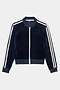 The SPLITS59 Heritage Velour Bomber in Indigo/White features a zip front, white sleeve stripes, ribbed cuffs and hem, and a soft velour texture.