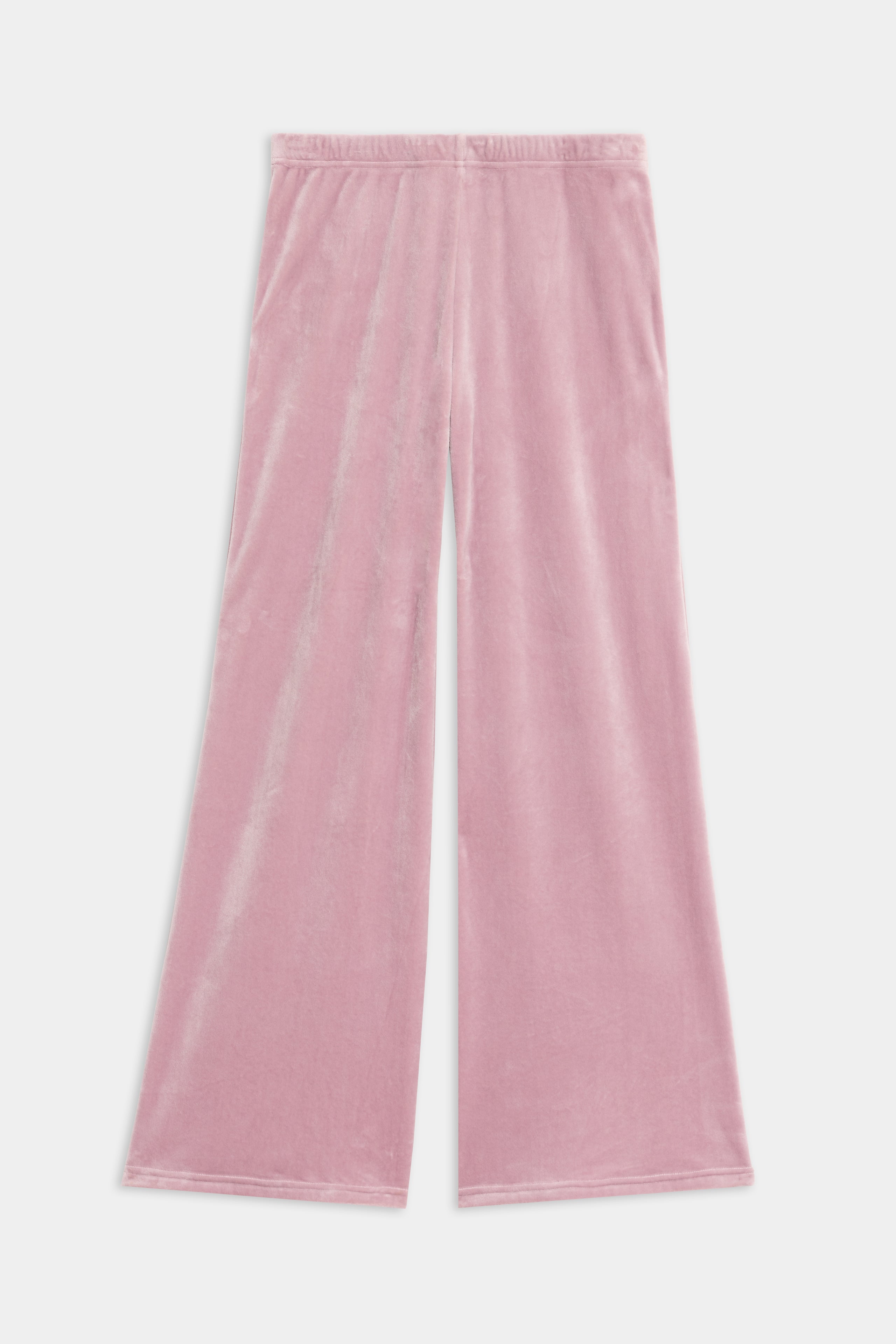 SPLITS59 Joy Velour Pant in pink, wide-leg style, displayed flat on a white background.