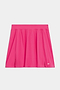 The SPLITS59 Venus High Waist Rigor Skort in Berry is a bright pink pleated tennis skort with small side slits and "SSS" printed in white near the right hem, made from high-performance fabric for stylish workouts.