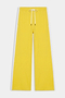 The SPLITS59 Willow Airweight Wide Leg pants in Bright Yellow/White feature buttery-soft fabric, a white drawstring waist, and crisp white side stripes, shown flat against a white background.