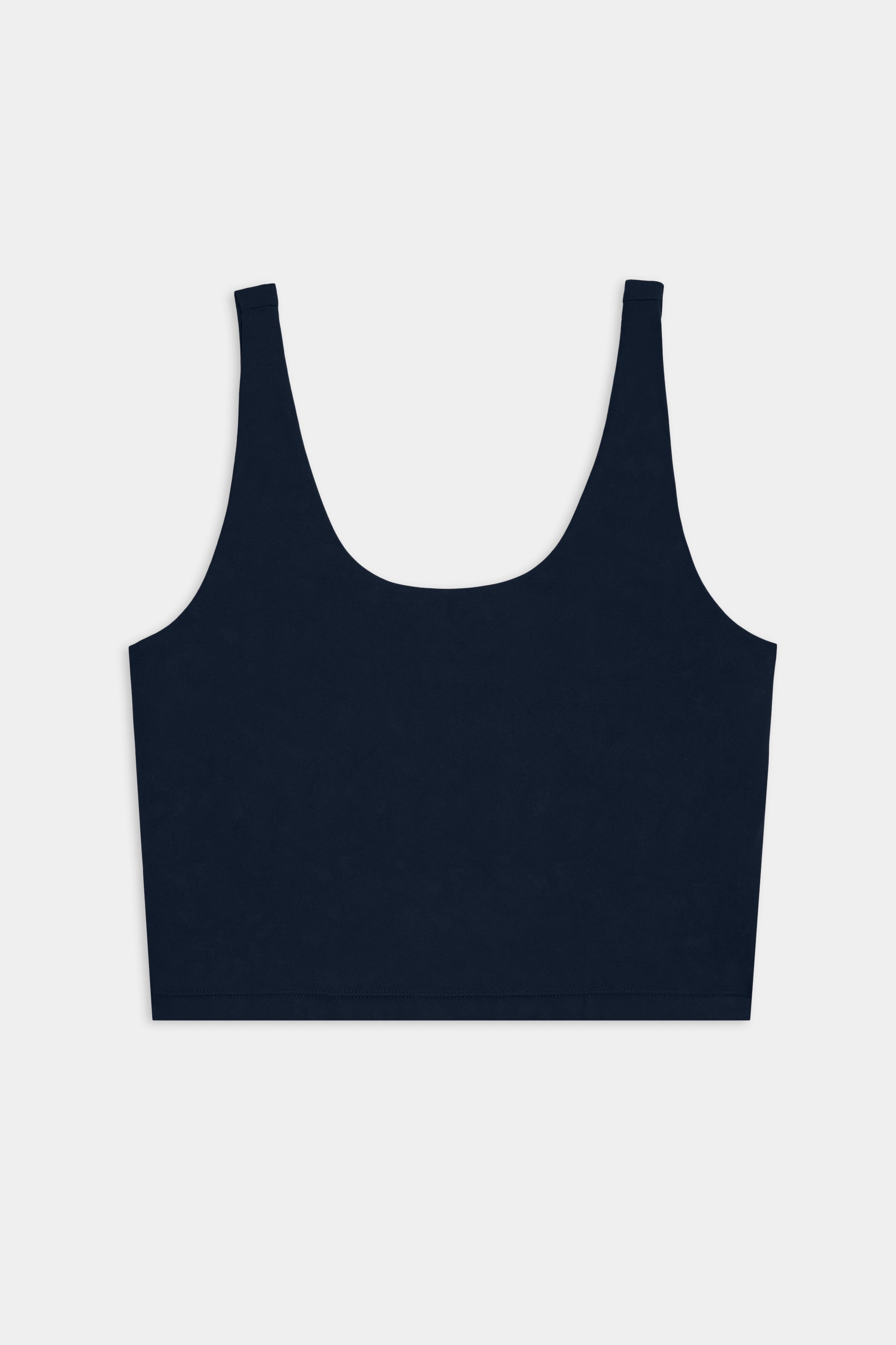 Front flat view of dark blue bra crop tank 