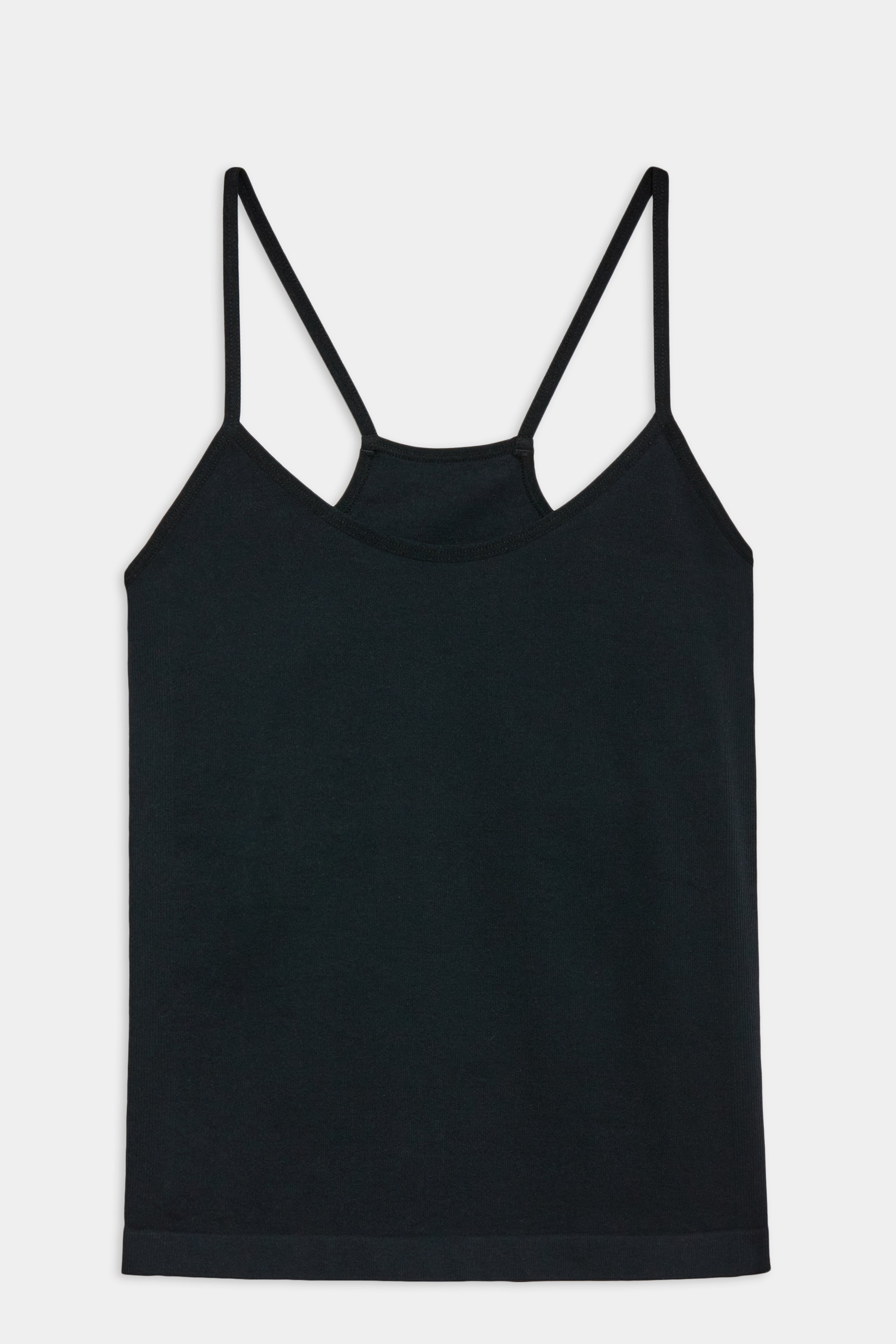 A SPLITS59 Loren Seamless Waist Length Tank - Black with straps.